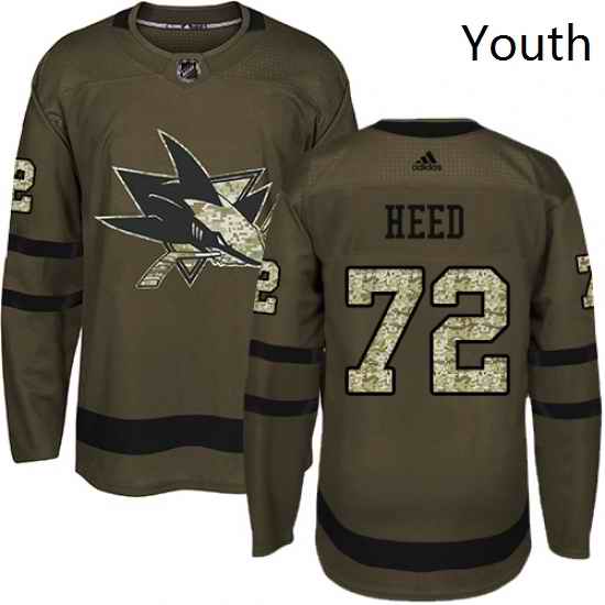 Youth Adidas San Jose Sharks 72 Tim Heed Authentic Green Salute to Service NHL Jersey